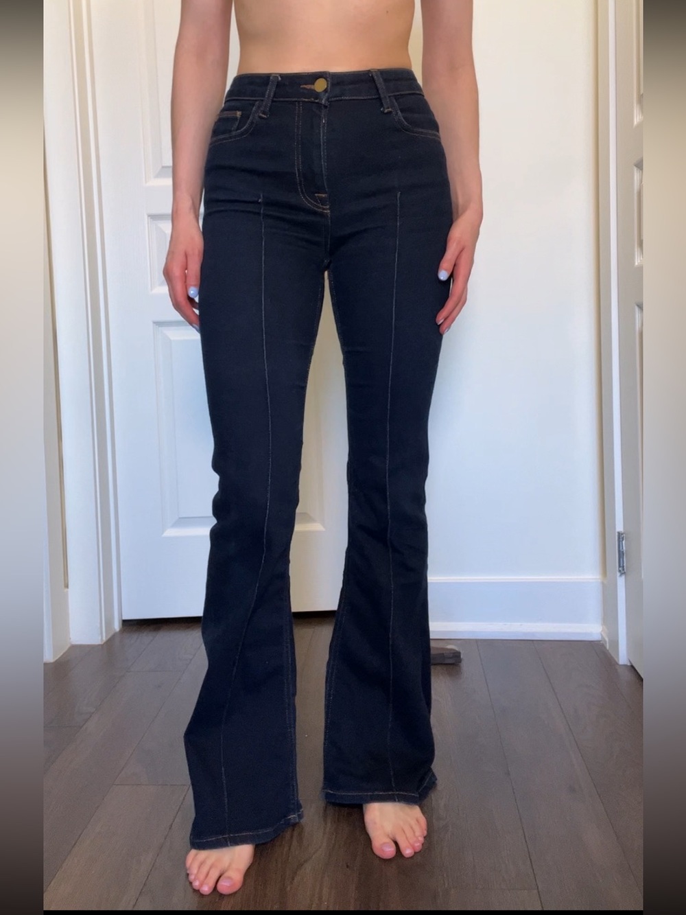 Reiss Dark Navy High-Rise Flare Jeans bell bottom - Picture 7 of 11